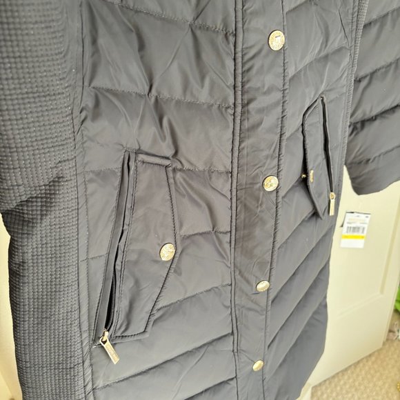 NWT MICHAEL KORS Hooded Faux Fur Trim Coat in Gunmetal | Size M - Picture 7 of 7